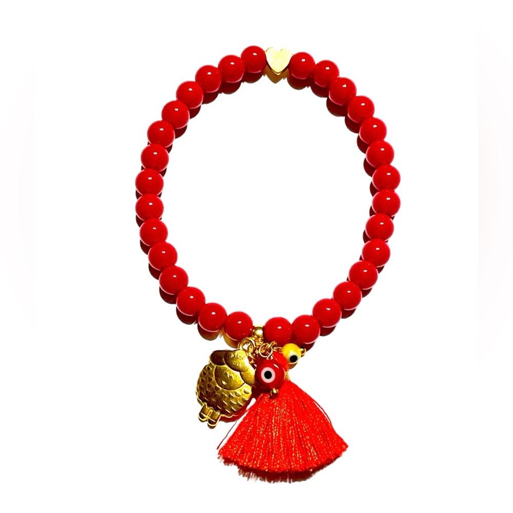 Red Beaded Bracelet with lucky sheep charm - Espiritu Dharma